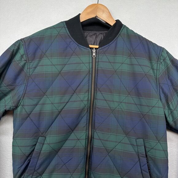Stussy Quilted Coat Size M Reversible Plaid Black Bomber Jacket Pockets Winter - Picture 3 of 13